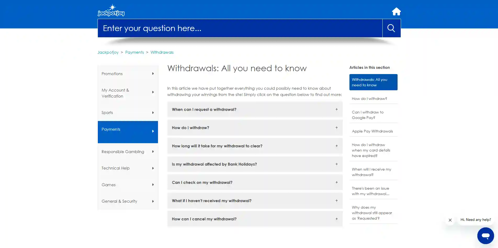 Current Jackpotjoy official withdrawal guidance with minimum, limits and processing information